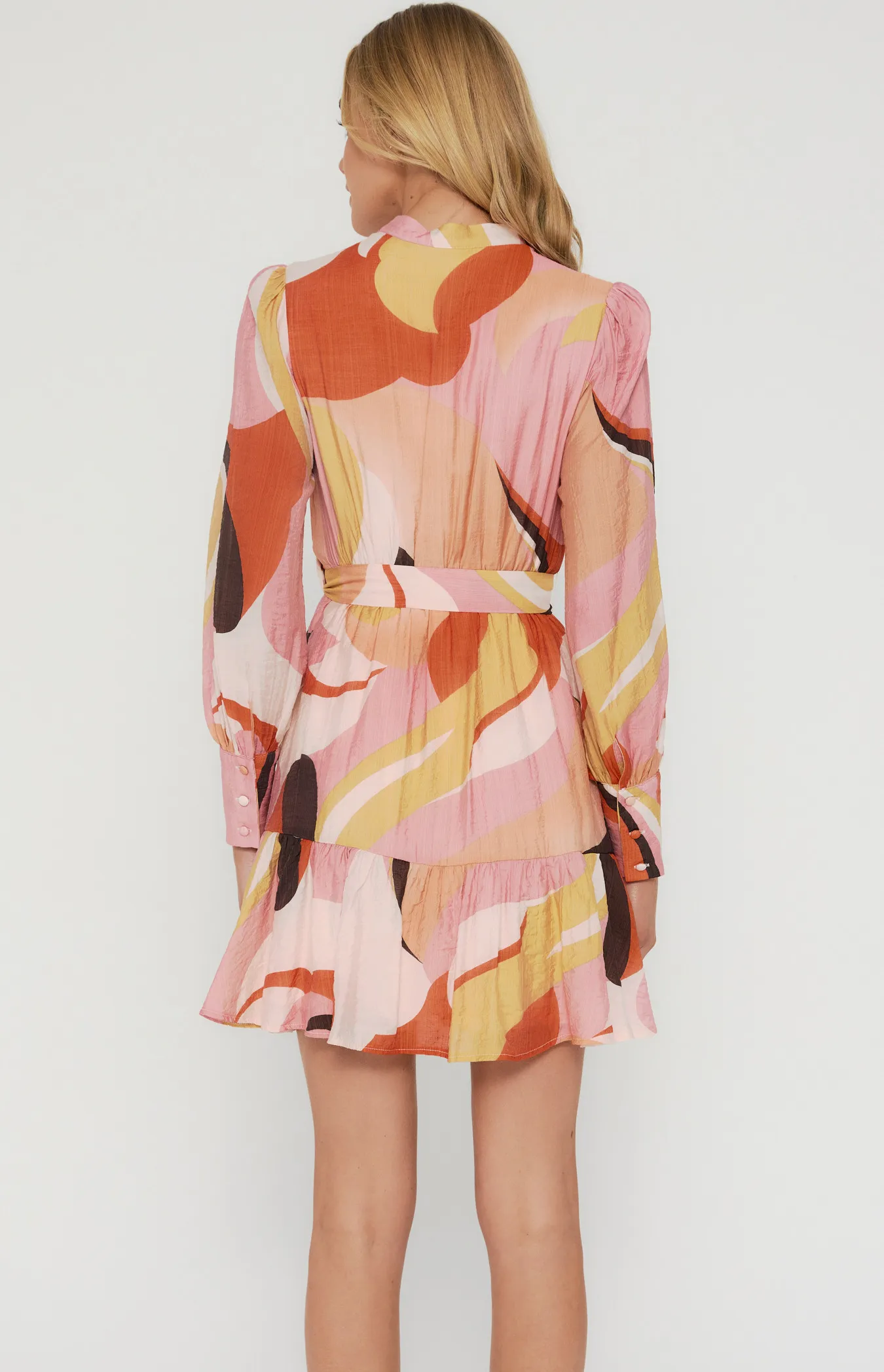 Abstract Print Shirt Dress with Self Fabric Belt