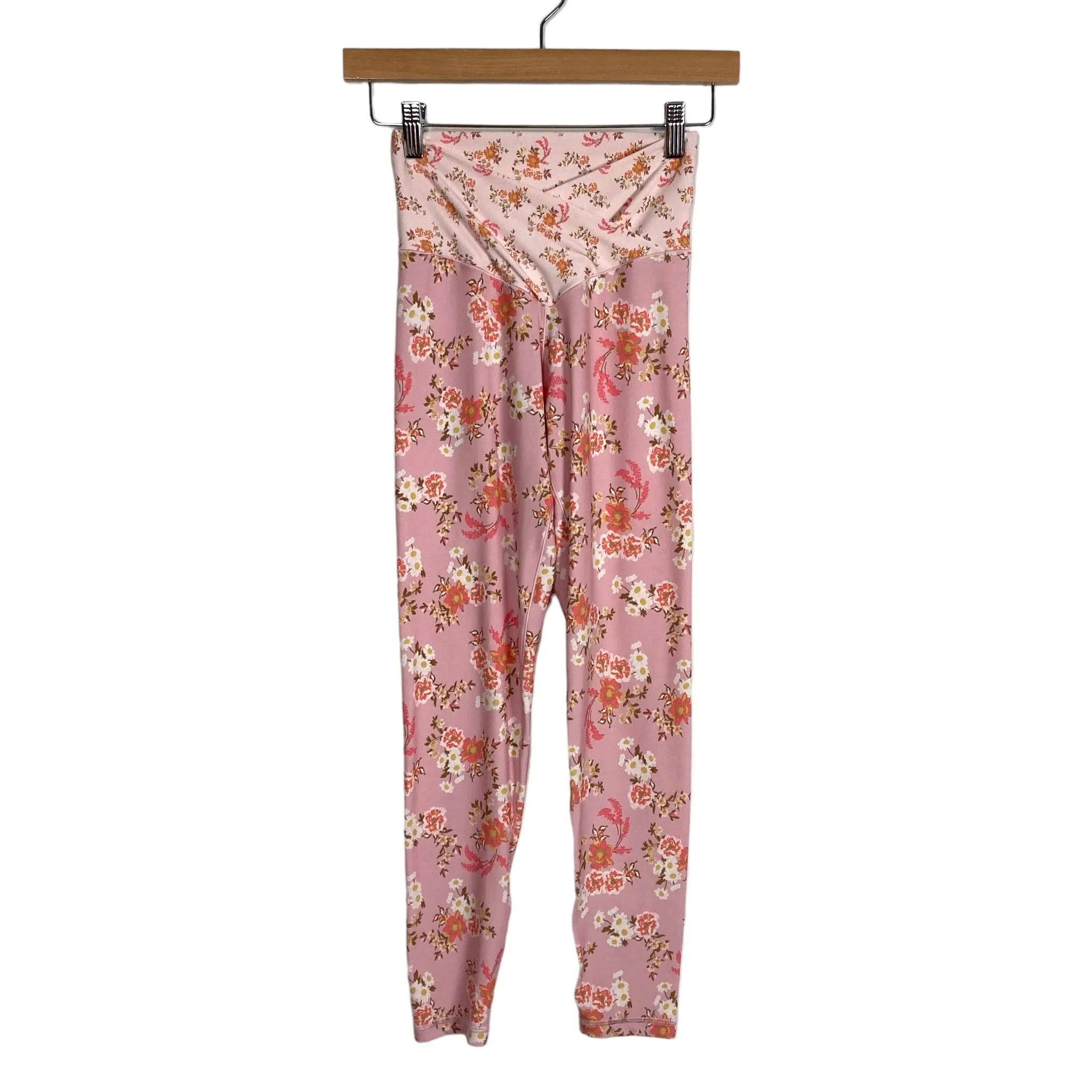 Aerie Pink Floral Leggings Size Small Crossover Waist Inseam 25