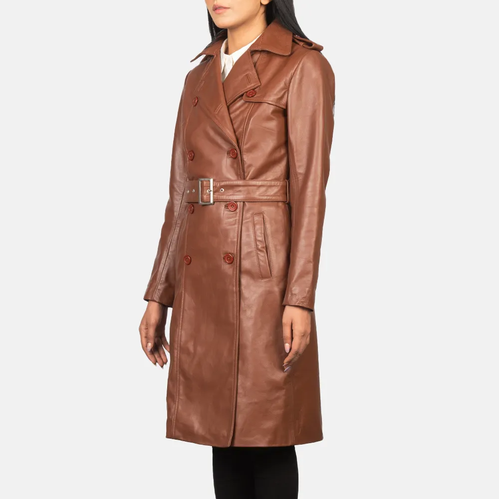 Alice Brown Leather Double Breasted Coat