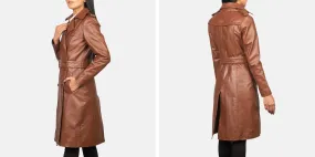 Alice Brown Leather Double Breasted Coat