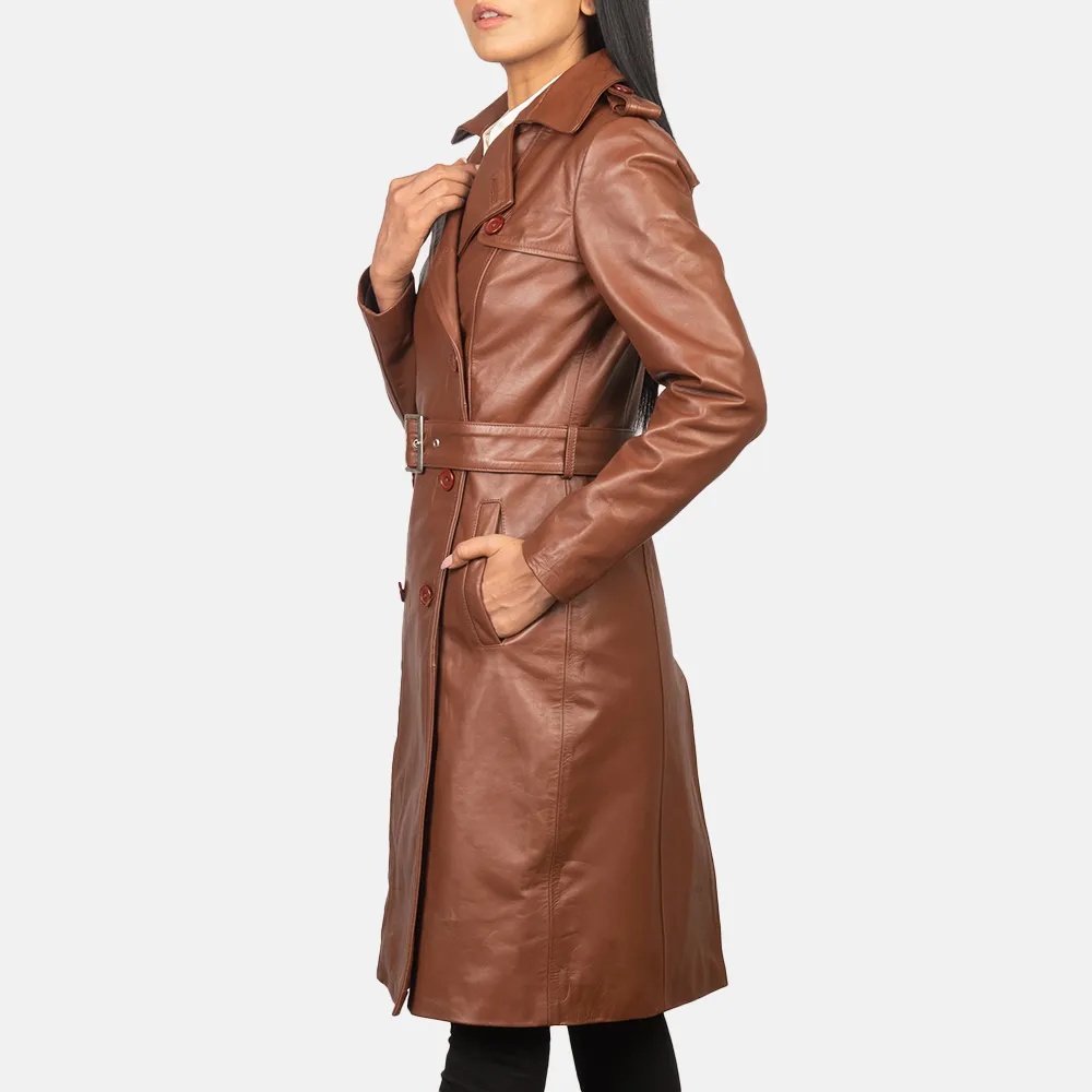 Alice Brown Leather Double Breasted Coat