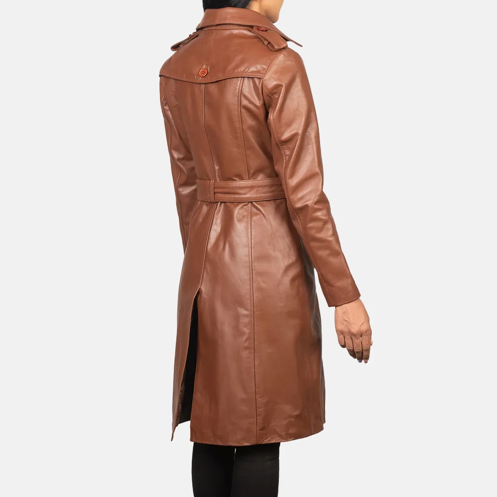 Alice Brown Leather Double Breasted Coat