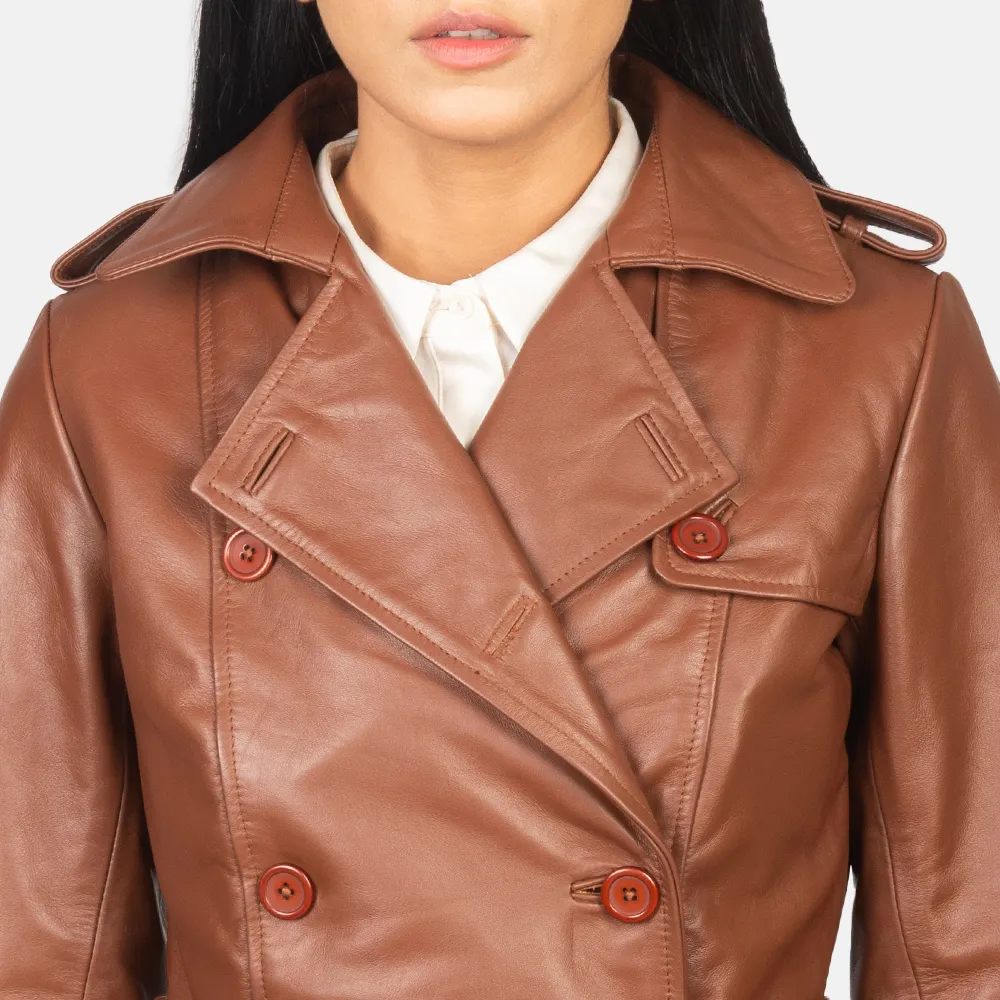 Alice Brown Leather Double Breasted Coat