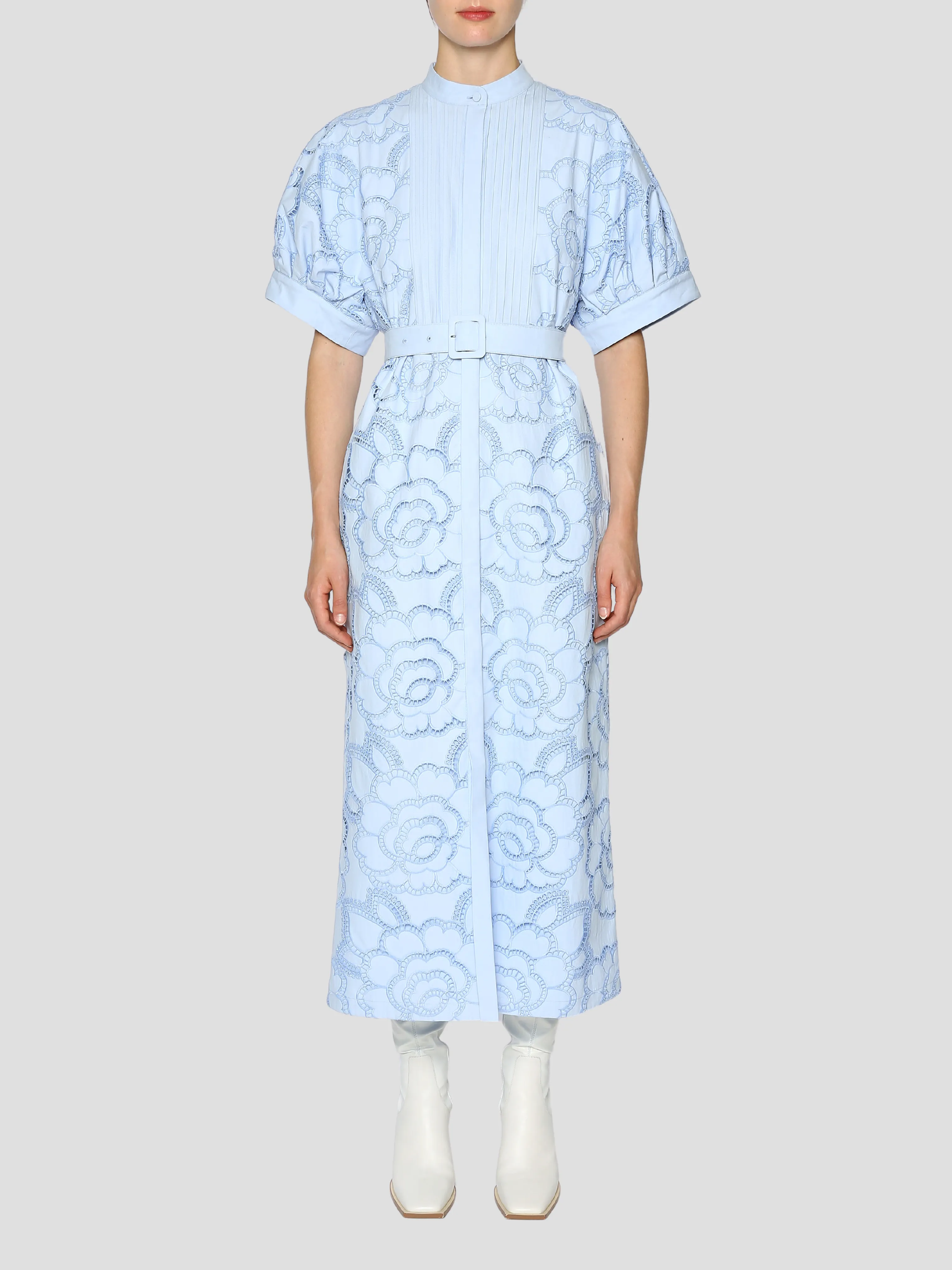 Anisley Sky Blue Floral Short Sleeve Midi Dress.