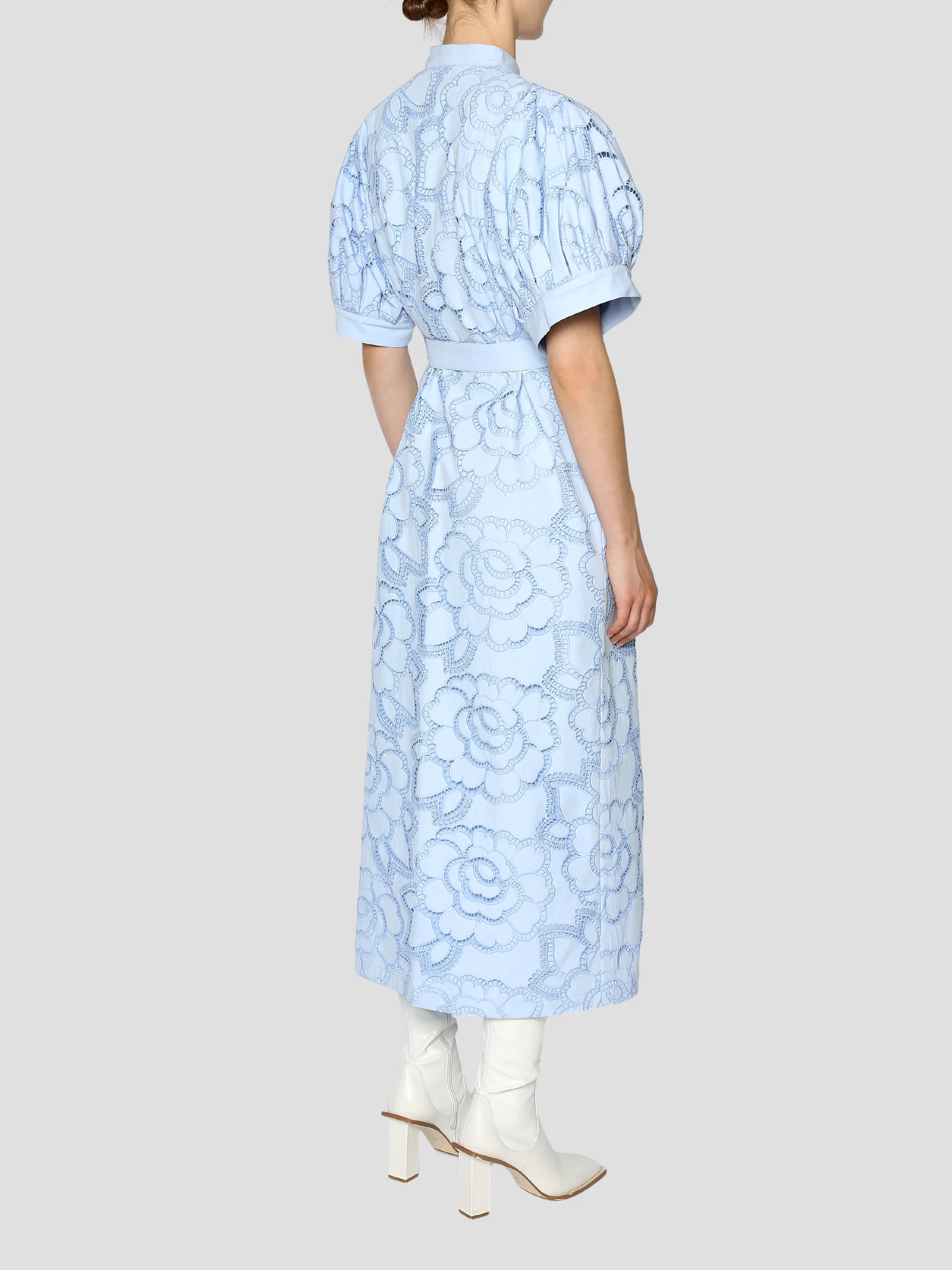 Anisley Sky Blue Floral Short Sleeve Midi Dress.