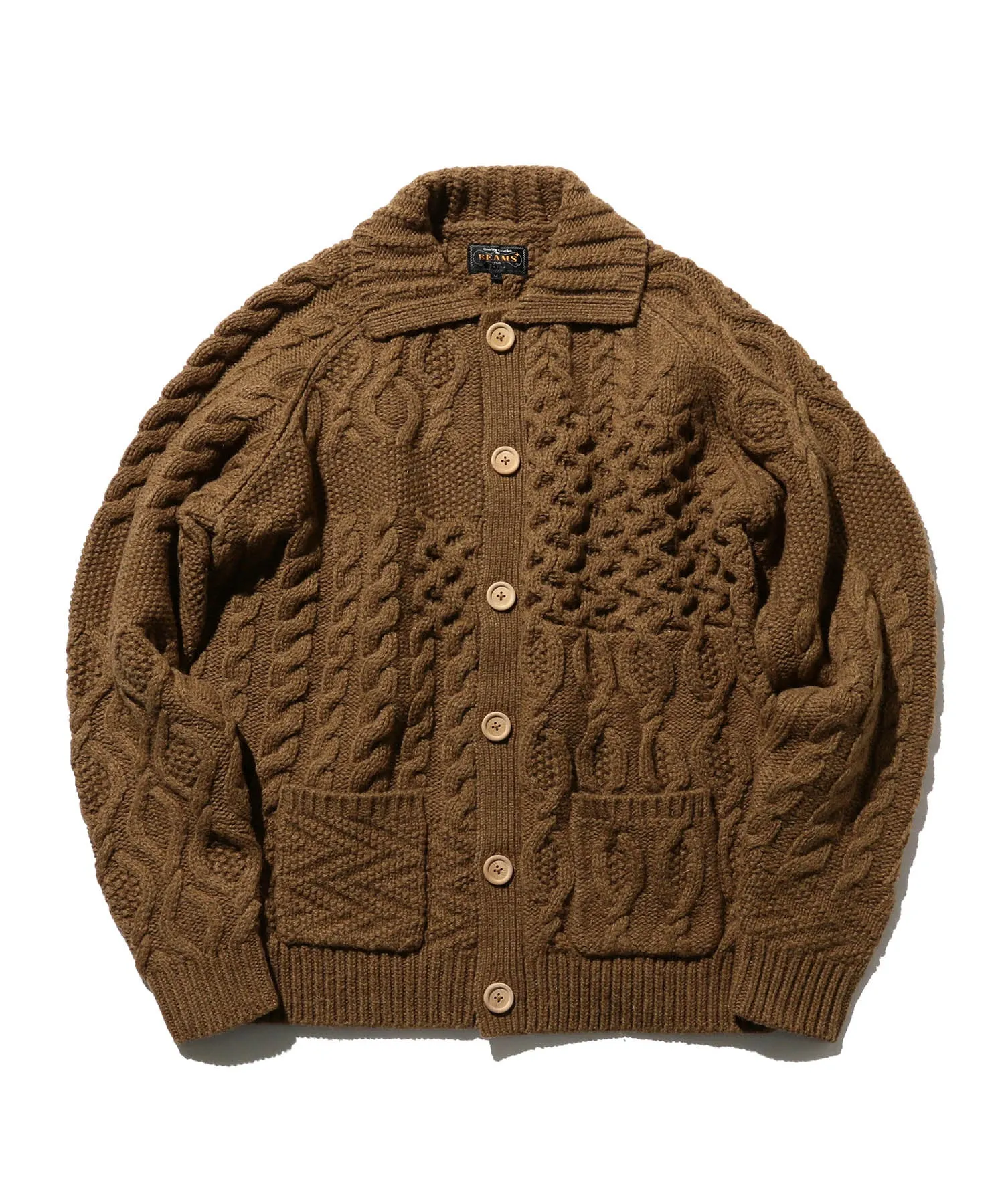 Beams Plus Men's Brown Cardigan Alan Patchwork