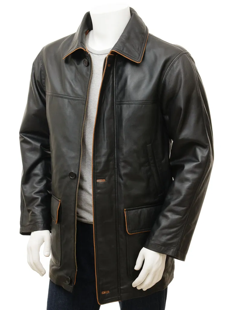 Black Leather Men's Coat: Cadeleigh