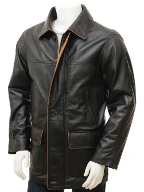 Black Leather Men's Coat: Cadeleigh