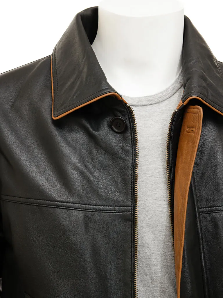 Black Leather Men's Coat: Cadeleigh