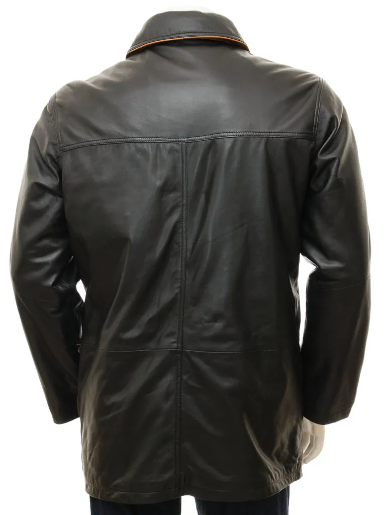 Black Leather Men's Coat: Cadeleigh