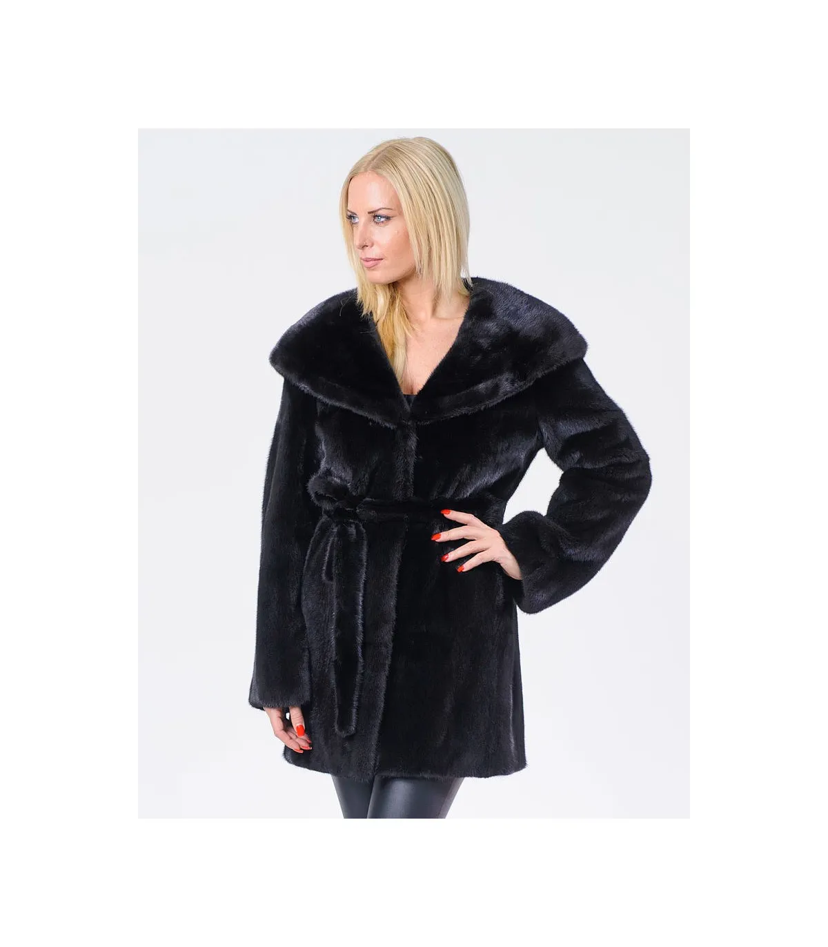 Black Mink Coat with Hood - FurHatWorld