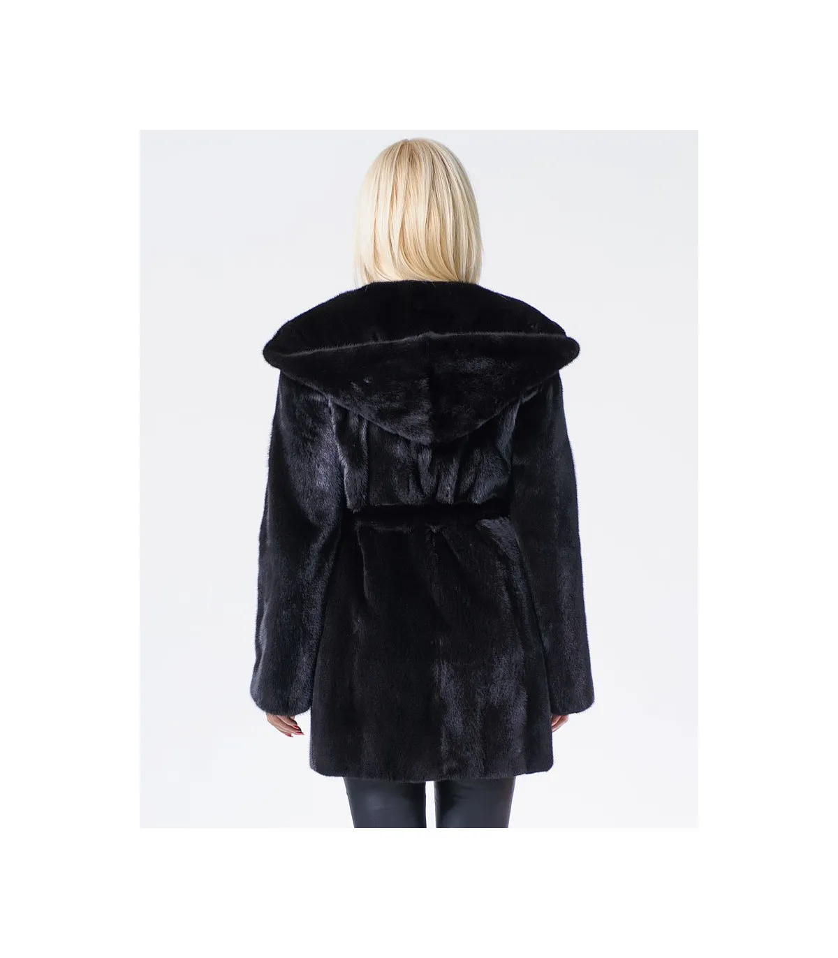 Black Mink Coat with Hood - FurHatWorld