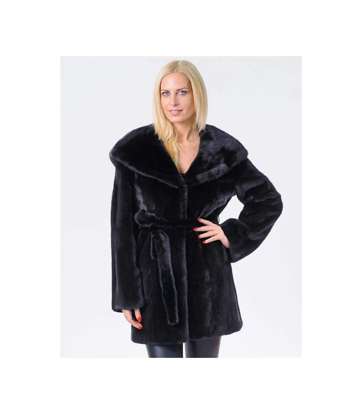 Black Mink Coat with Hood - FurHatWorld