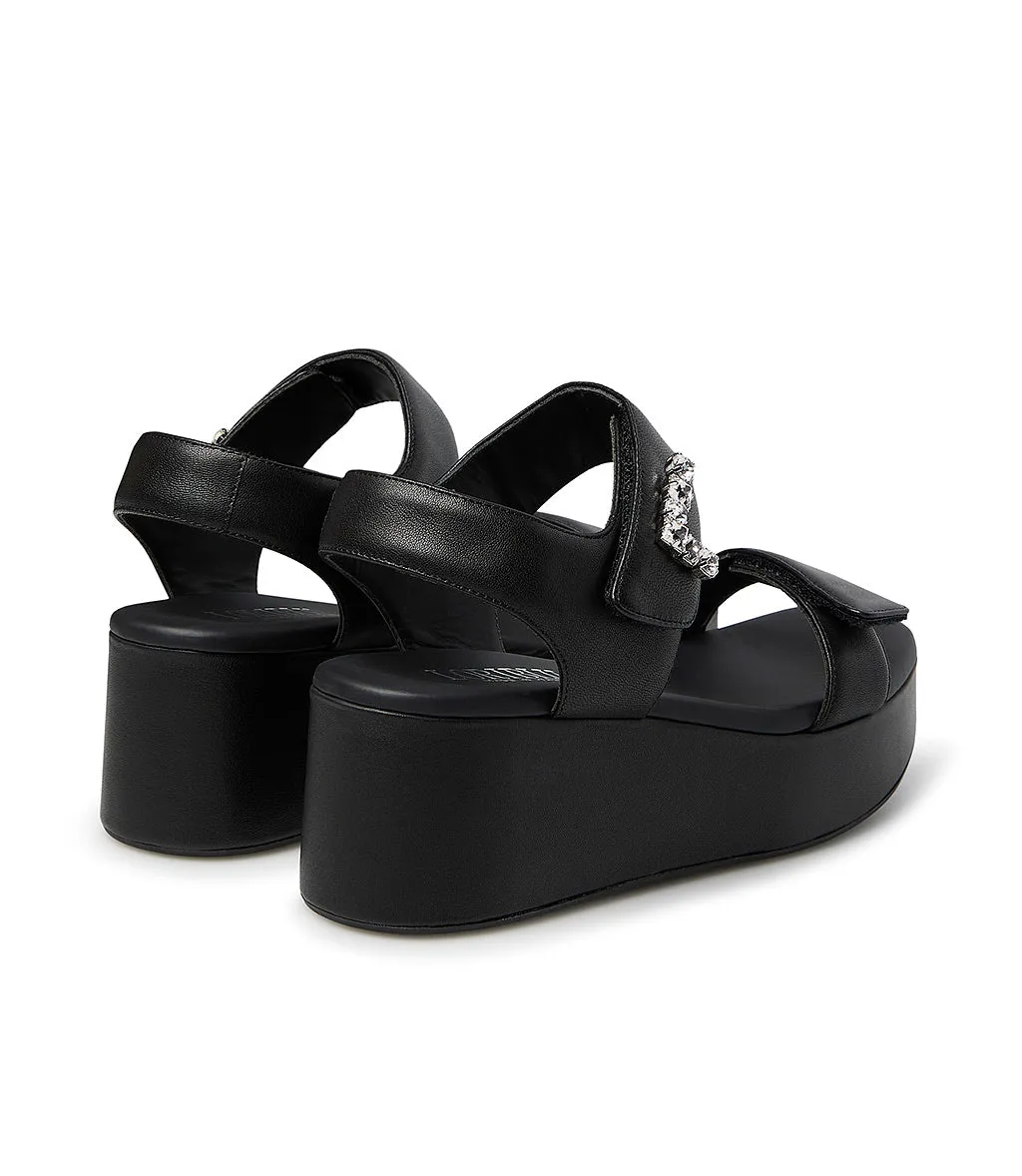 Black Nappa Leather Sandals with Crystals