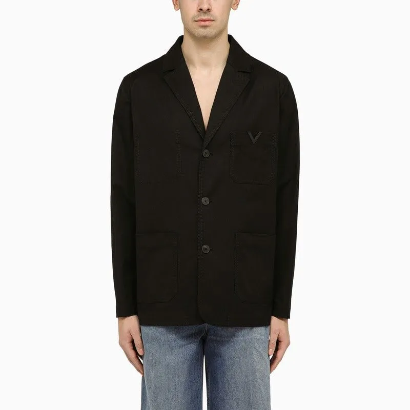 Black V-Neck Single-Breasted Jacket