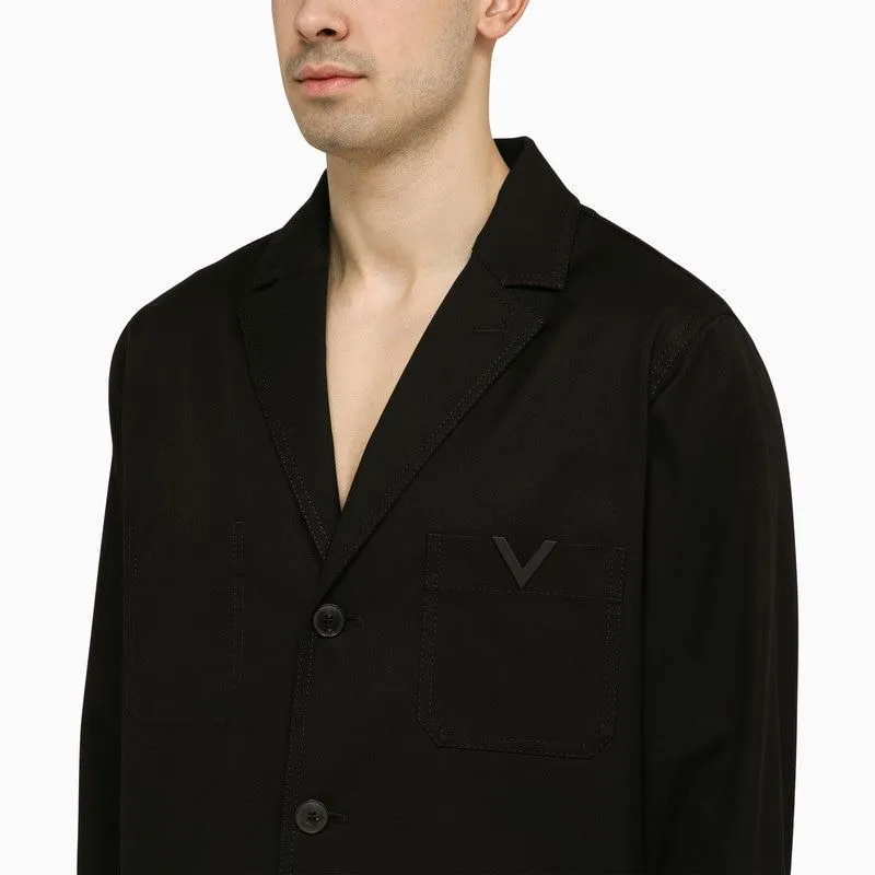 Black V-Neck Single-Breasted Jacket