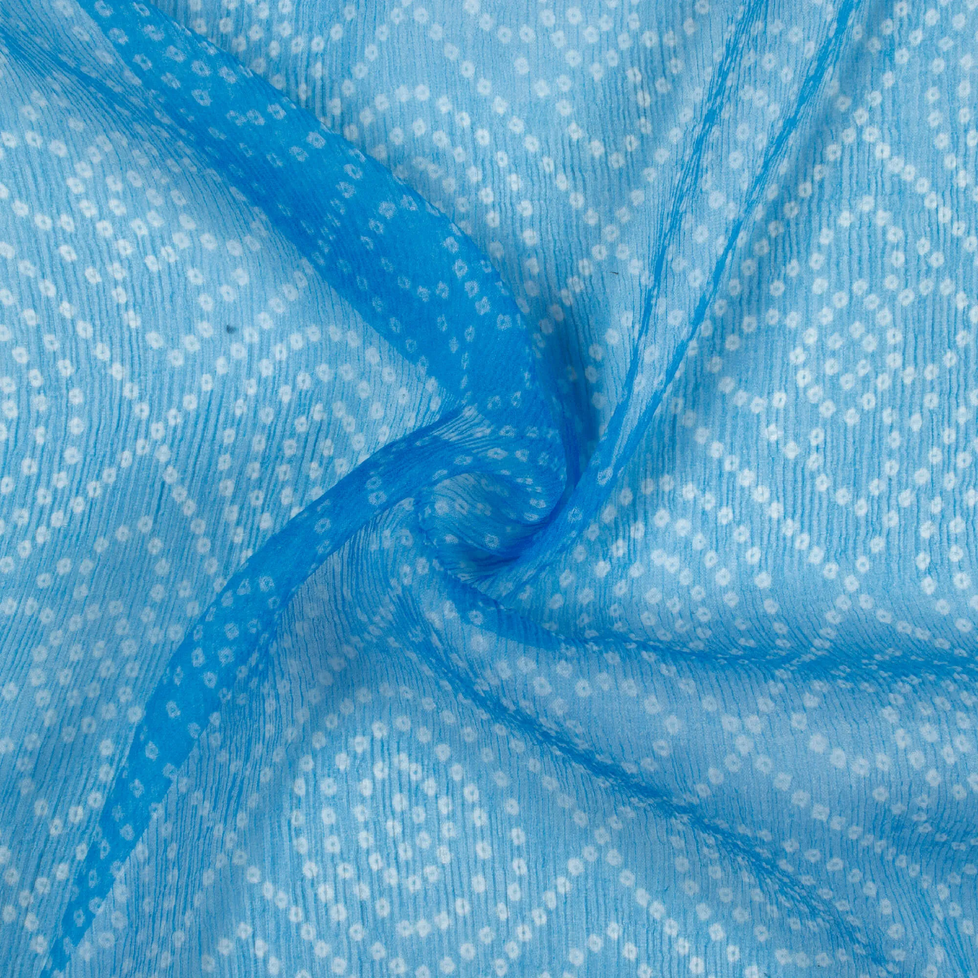 Blue and White Bandhani Print Chiffon Fabric