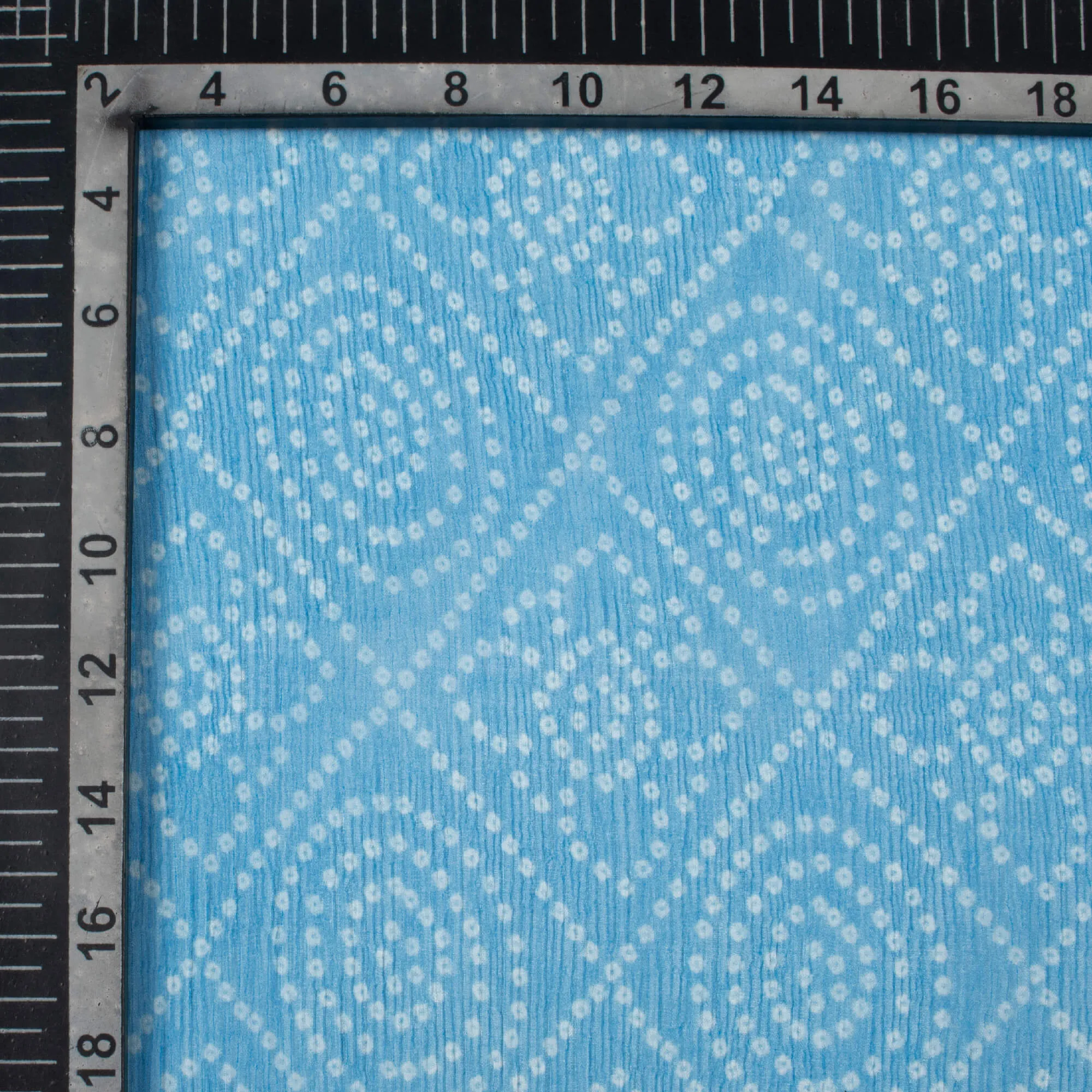 Blue and White Bandhani Print Chiffon Fabric