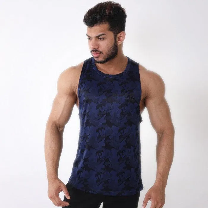 Blue Camouflage Tank Top with Deep Armholes on Sale at Midnight