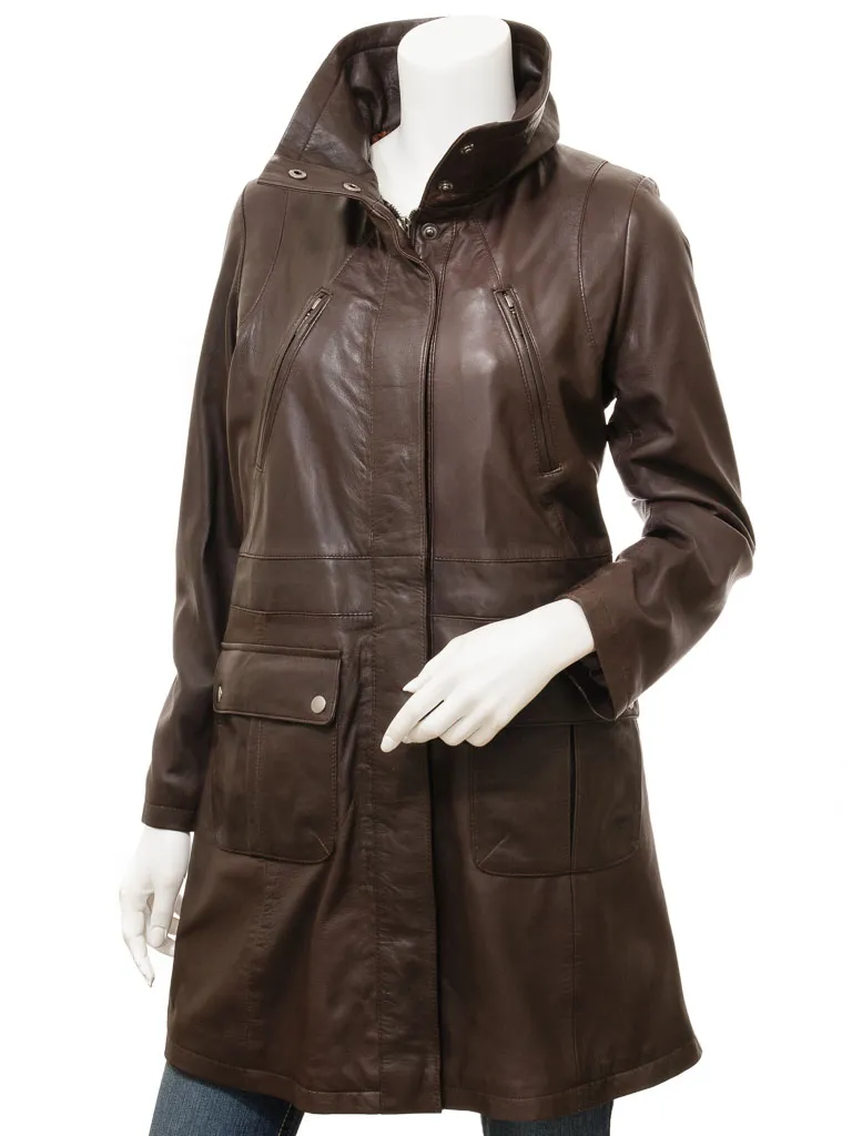 Brown Leather Women's Coat: Cottonton