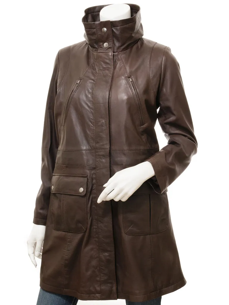 Brown Leather Women's Coat: Cottonton