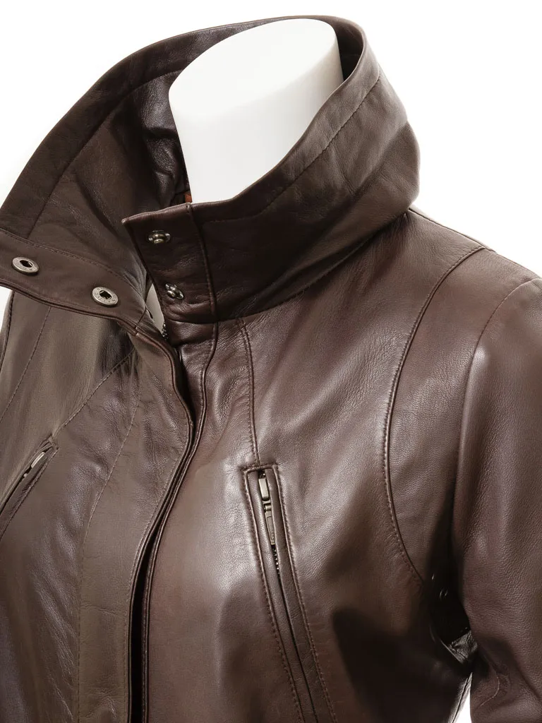 Brown Leather Women's Coat: Cottonton