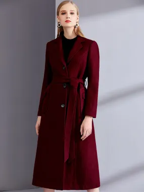 Burgundy Wool Wrap Coats for Women with Notch Collar - Winter Outerwear