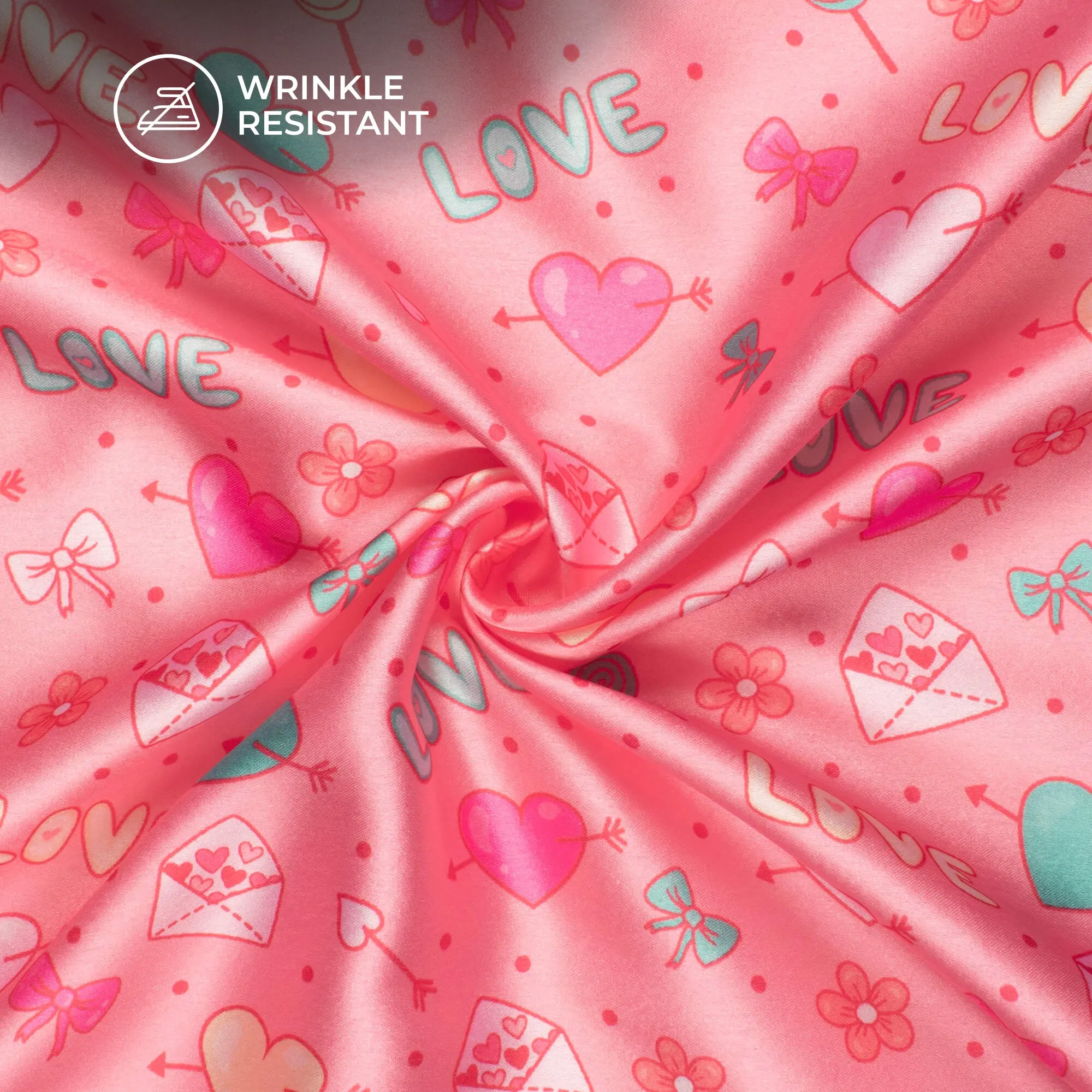 Candy Pink Heart Design Japanese Satin Fabric