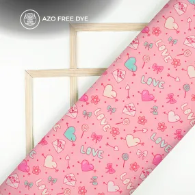 Candy Pink Heart Design Japanese Satin Fabric