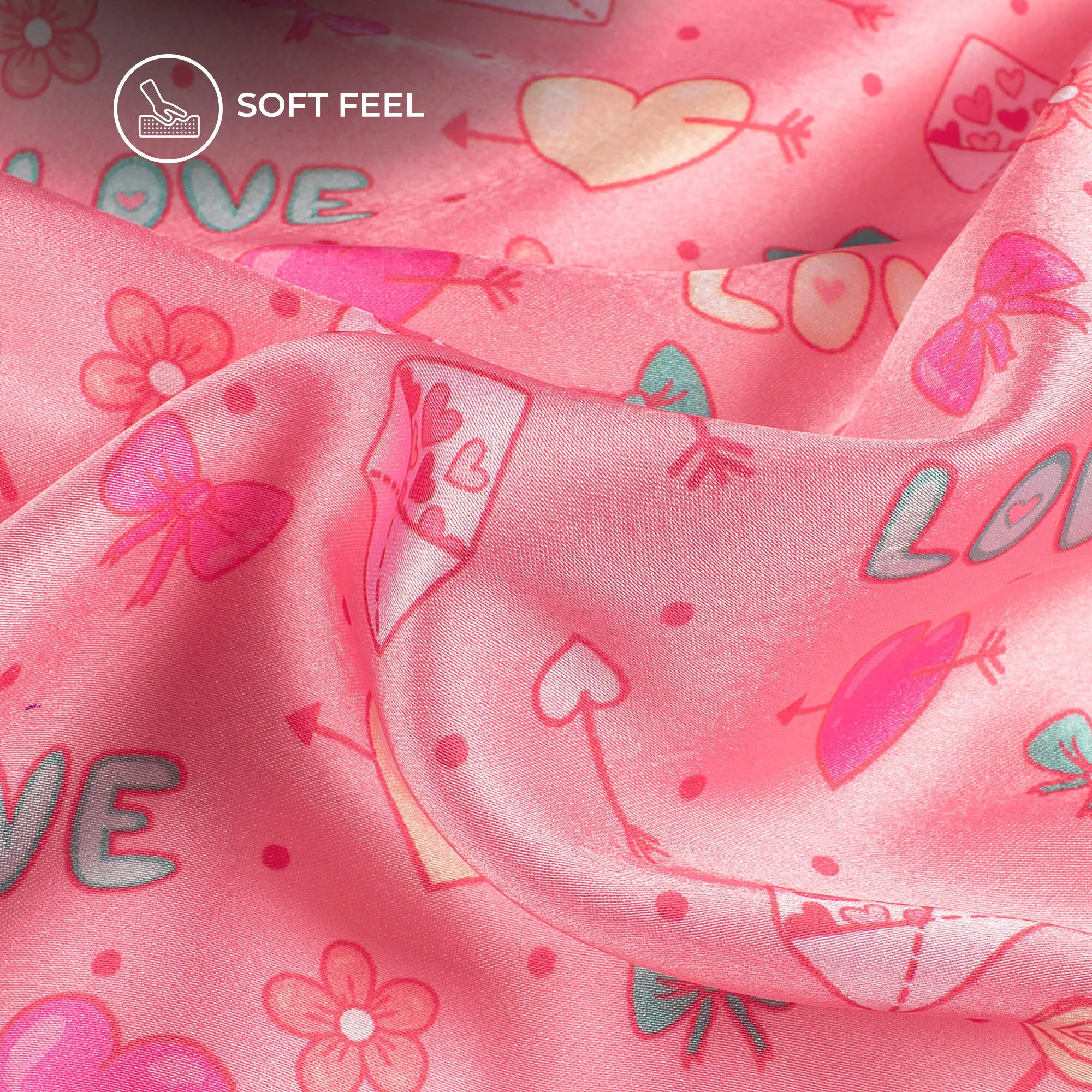 Candy Pink Heart Design Japanese Satin Fabric