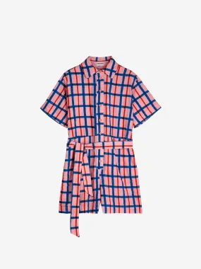 Checked Button-Up Short Romper