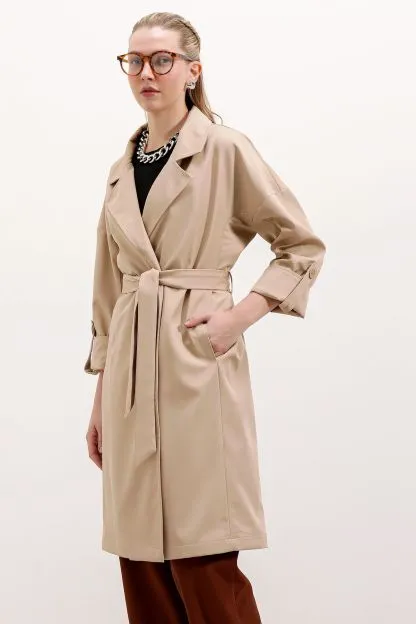 Classic Double Collar Long Trench Coat with Lining