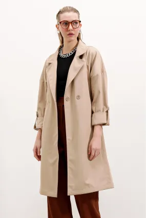 Classic Double Collar Long Trench Coat with Lining