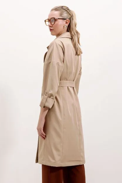 Classic Double Collar Long Trench Coat with Lining