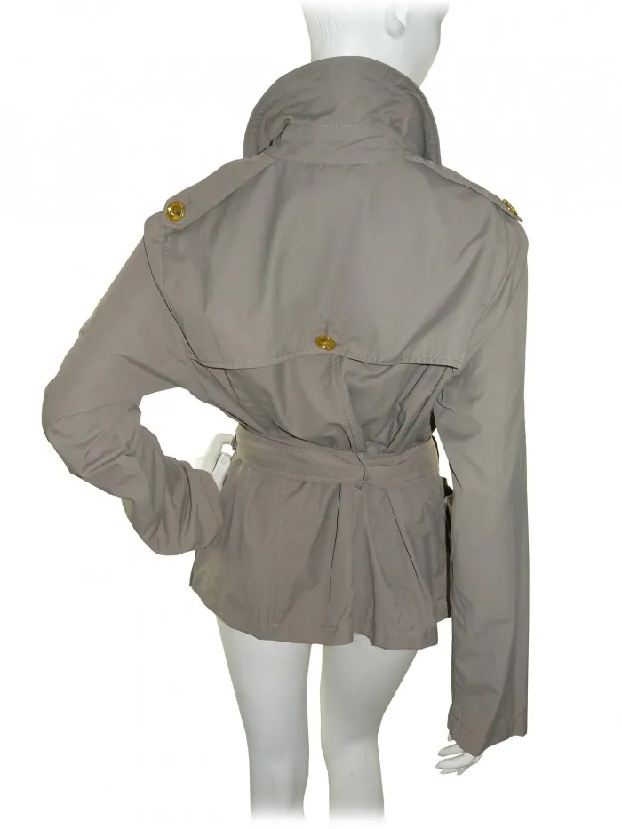 Claudia Gil Beige Short Trench Jacket - Women's Fashion Model.