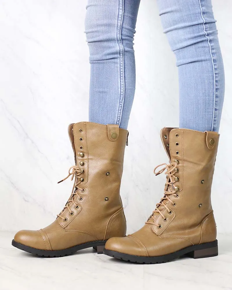 Clearance - Taupe Adjustable Combat Boots - Shop Now