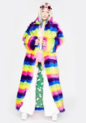 Colorful Rainbow Faux Fur Coat