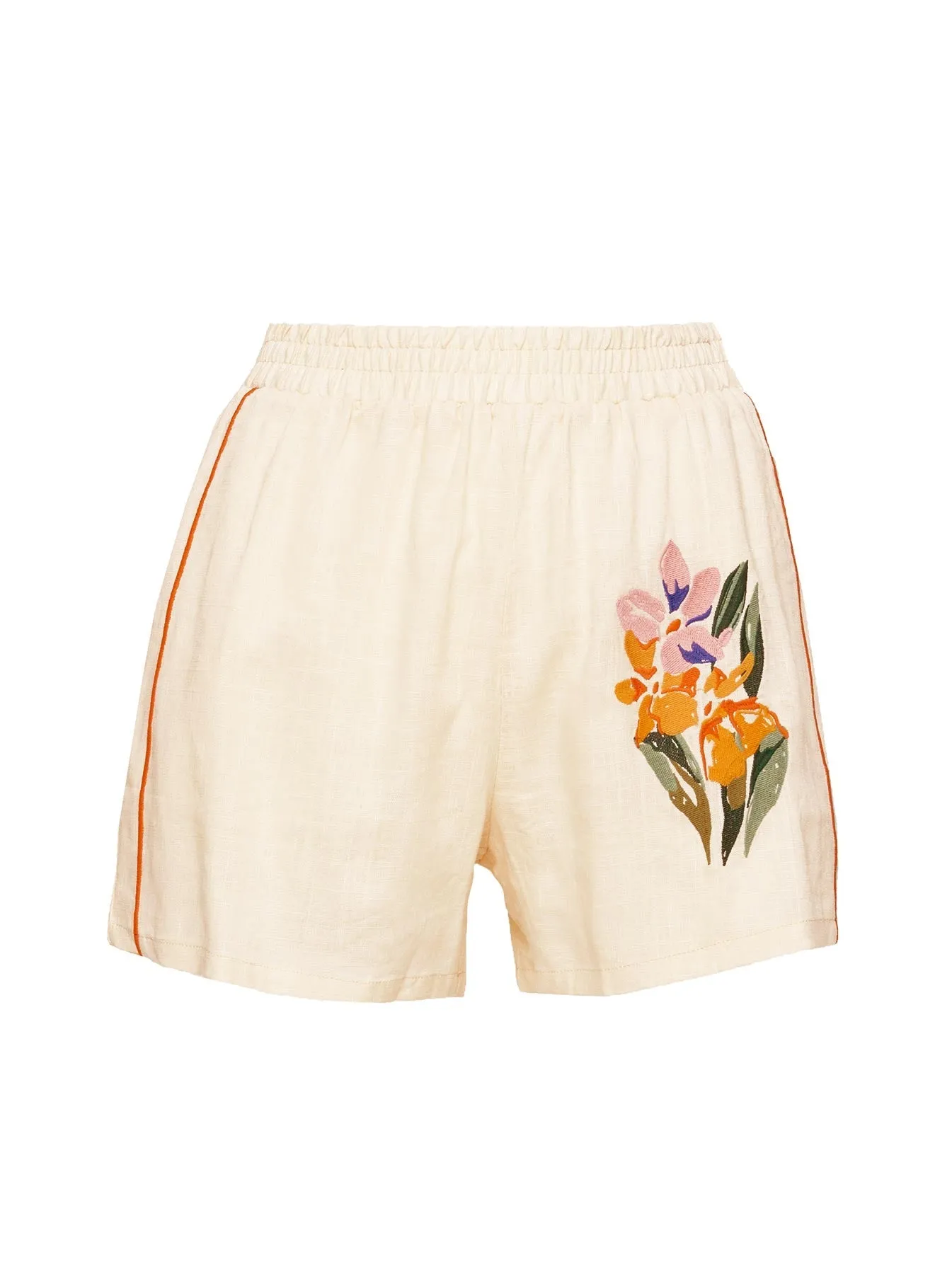 Cream Floral Shorts by Fiorellie