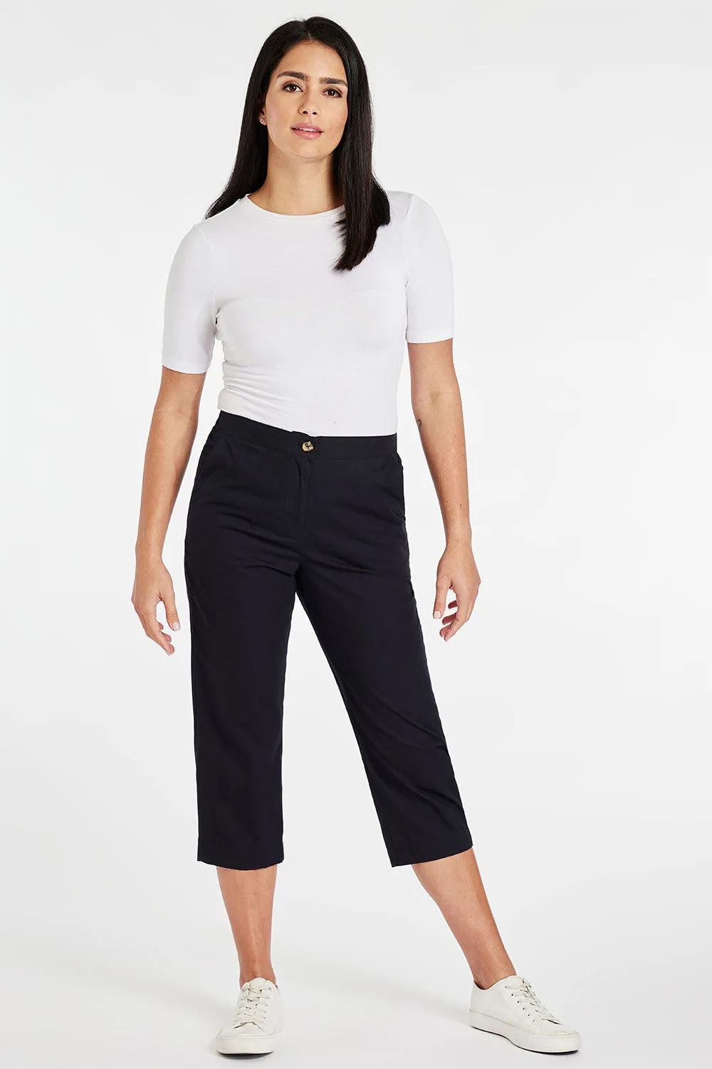 Cropped Elastic Waist Trousers