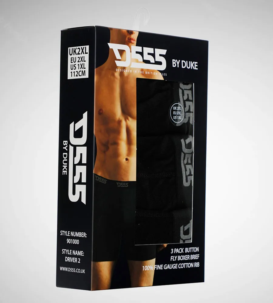 D555 Big Men's Black Cotton Boxer Shorts Pack of Three (DRIVER 2)