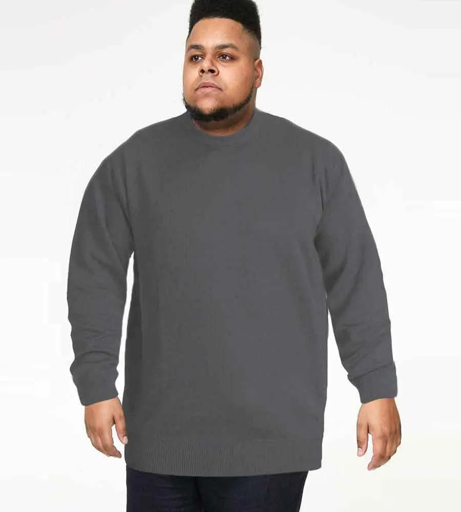 Charcoal Plain Crew Neck Sweater for Big Men by D555 (ADKIN 3)