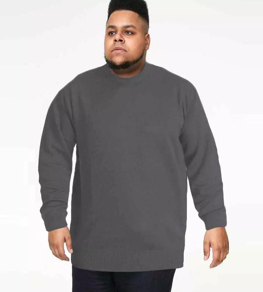 Charcoal Plain Crew Neck Sweater for Big Men by D555 (ADKIN 3)