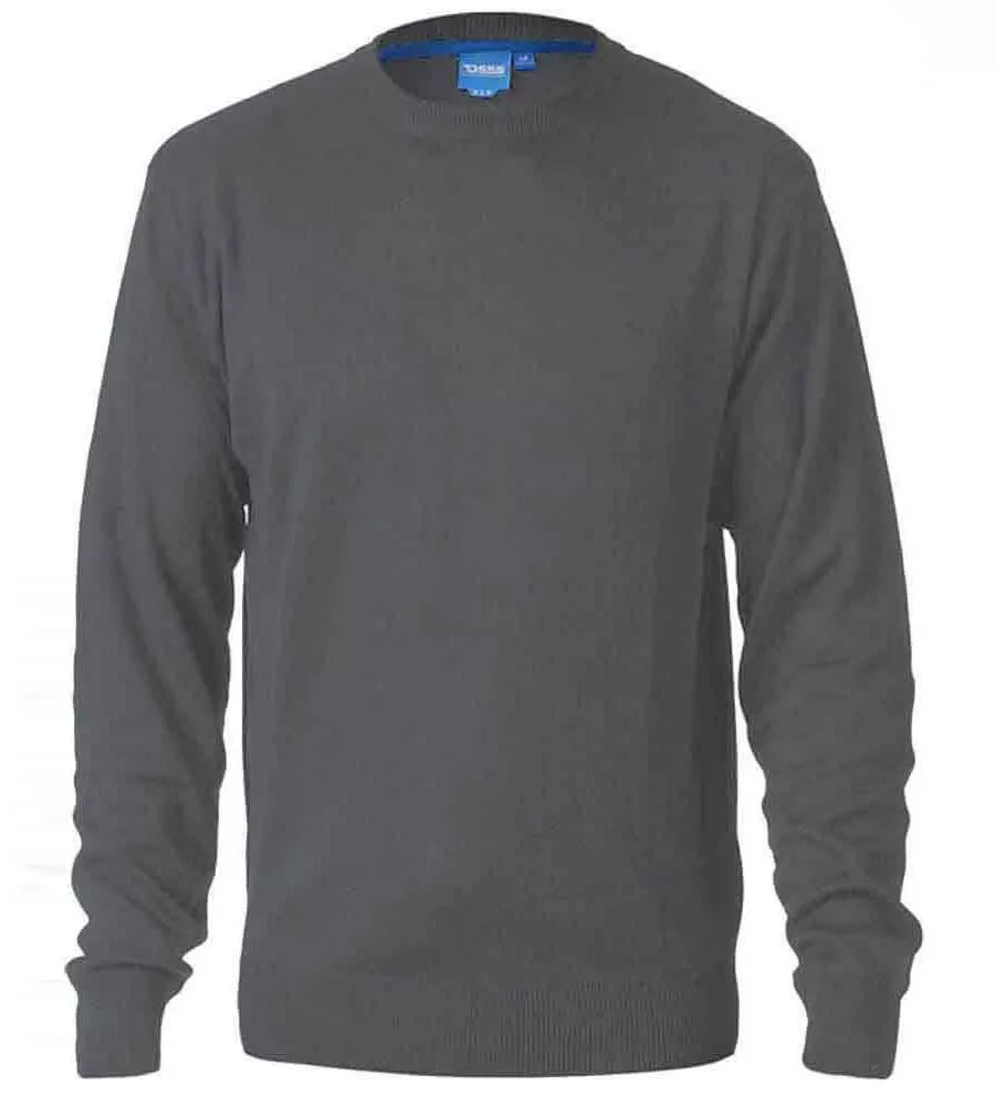 Charcoal Plain Crew Neck Sweater for Big Men by D555 (ADKIN 3)