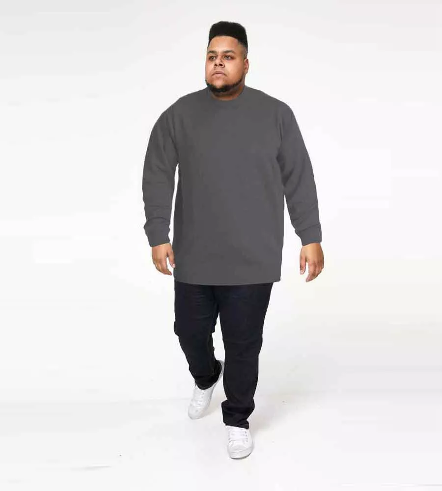 Charcoal Plain Crew Neck Sweater for Big Men by D555 (ADKIN 3)