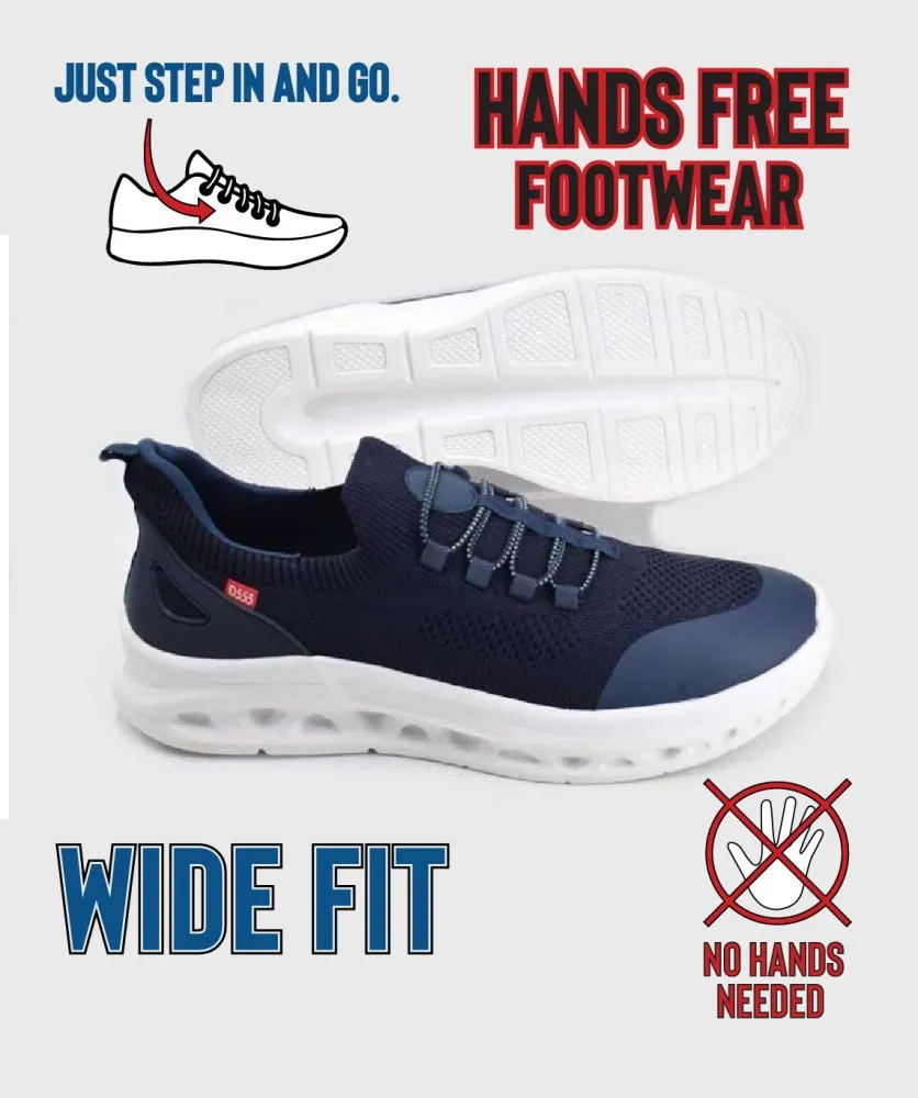 D555 Big Mens Navy Hands-Free Shoes With Knitted Top and Elastic Laces