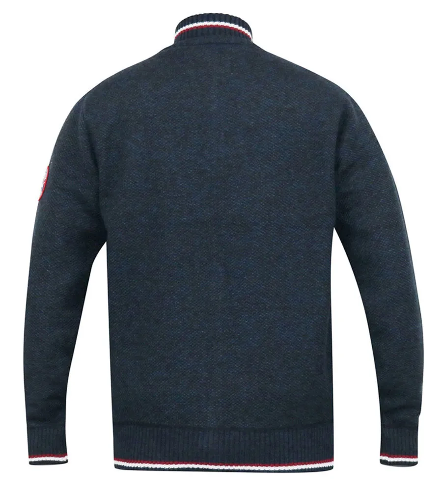 Navy Knitted Zip Through Sweater With Lining for Big Men by D555 (ABERDARE 1)