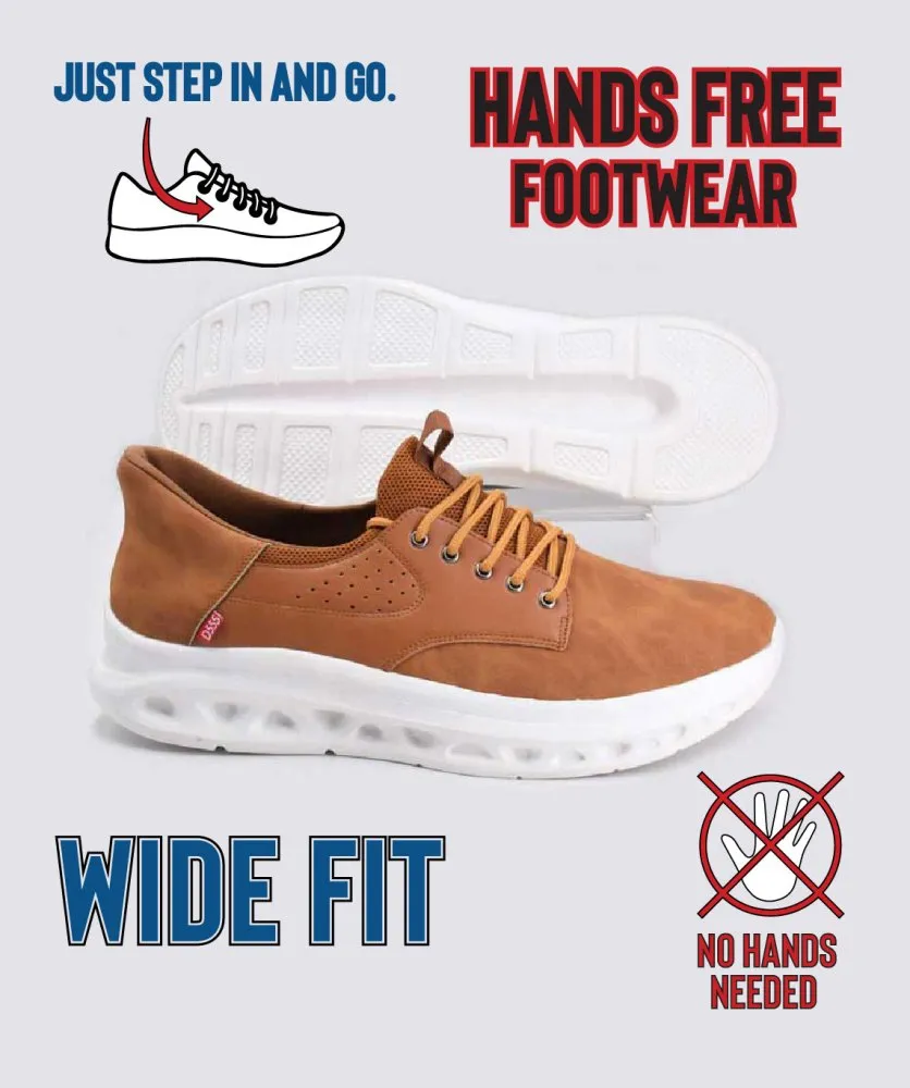 D555 Big Mens Tan Hands-Free Shoes With PU and Faux Suede Top