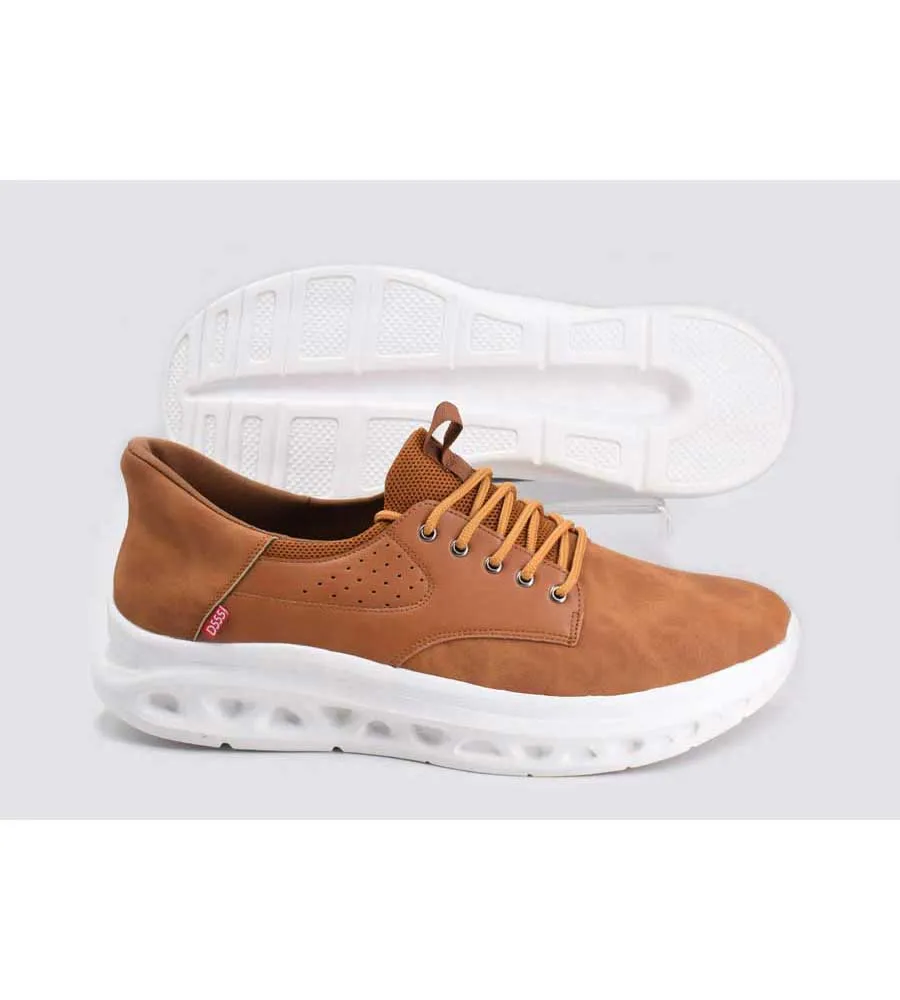 D555 Big Mens Tan Hands-Free Shoes With PU and Faux Suede Top