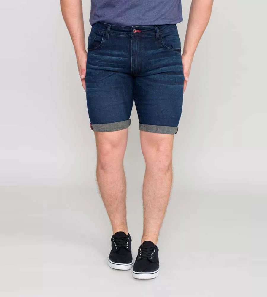 D555 Mens Dark Blue Stretch Denim Shorts (BRENTWOOD) for Men