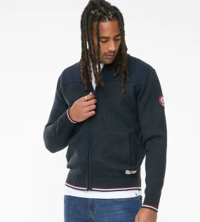 Navy Knitted Zip Through Sweater With Lining for Tall Men by D555 (ABERDARE 1)